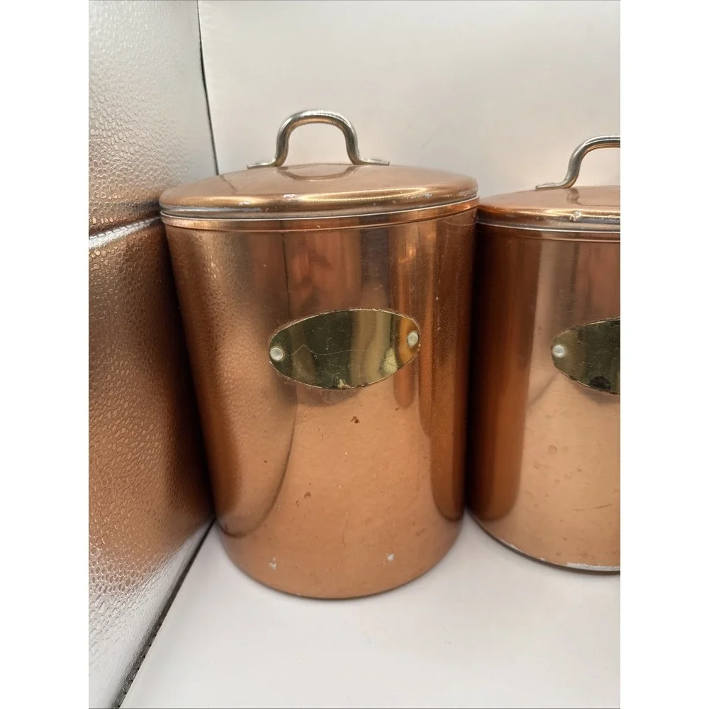 Vintage Copper Canister Set with Lids Nesting Flour Sugar Coffee Tea